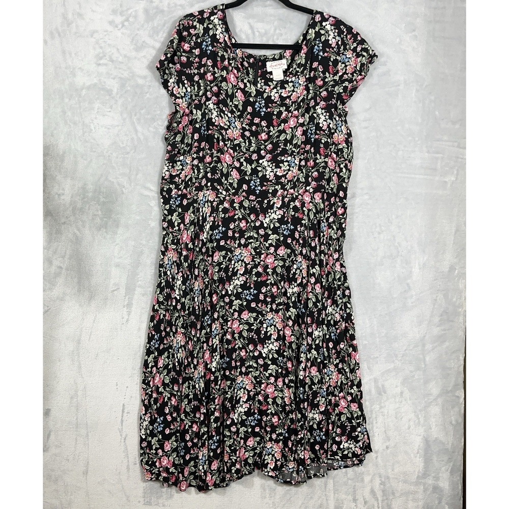 Lanz Of Salzburg 2XL Black Floral Cottagecore Midi Dress Modest Prairie Feminine